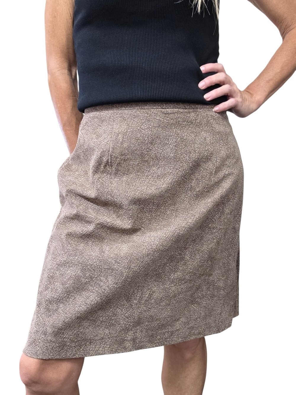 Vintage Y2K Taupe Crackle Suede Feel Straight Skirt EU 40